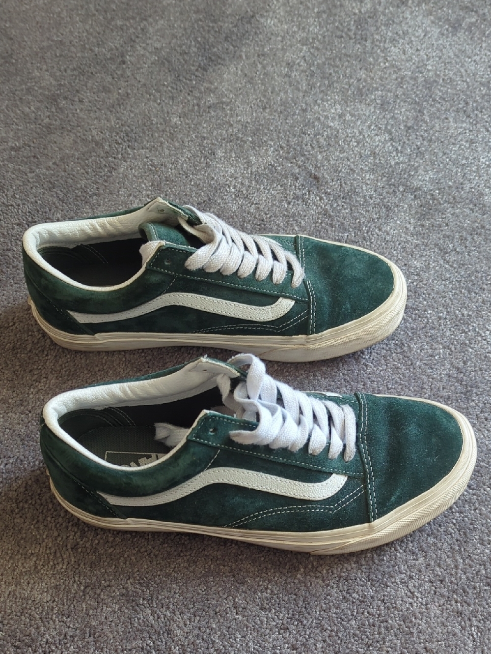 Vans Dark Green Suede Low-Top Sneakers with White Stripe